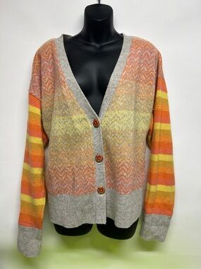 Sundance XL Lambswool Blend Sweater - Orange & Light Gray cardigan